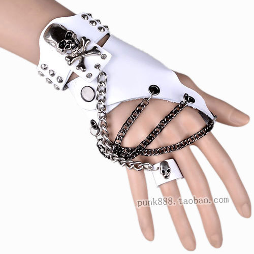 Lucy refers to the personality gloves white half glove men and women gloves punk non-mainstream gloves genuine leather hip-hop