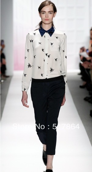 LULU SPRING ASOS Style Parrot Collar  Long Sleeve Shirt Blouse