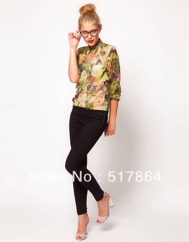 LULU SPRING WHITE VINTAGE FLORAL LONG SLEEVE LAPEL Blouses