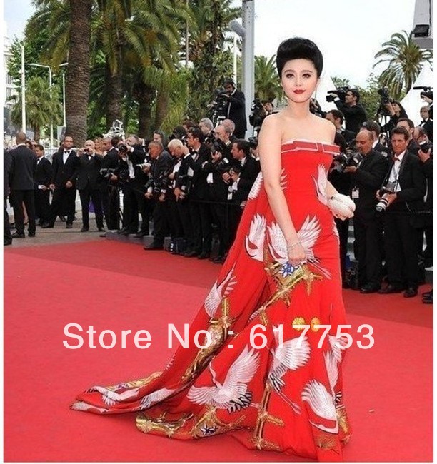 luxurious Crane Satin wedding gown features gorgeous Printing flower Style Evening Dresses