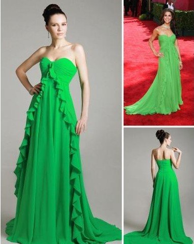 Luxurious Elisabeth Moss Empire Sweetheart Court Train Chiffon Elastic Woven Satin Emmy/ Evening Dress