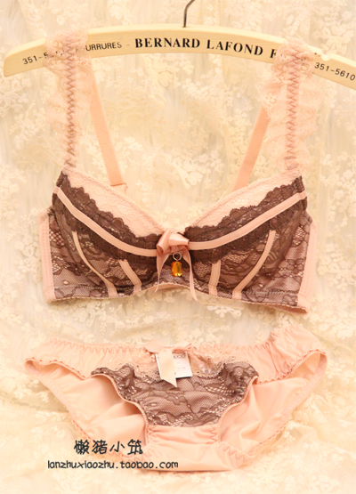 Luxurious lace sexy 3 women's breasted bra underwear set 2249 coffee
