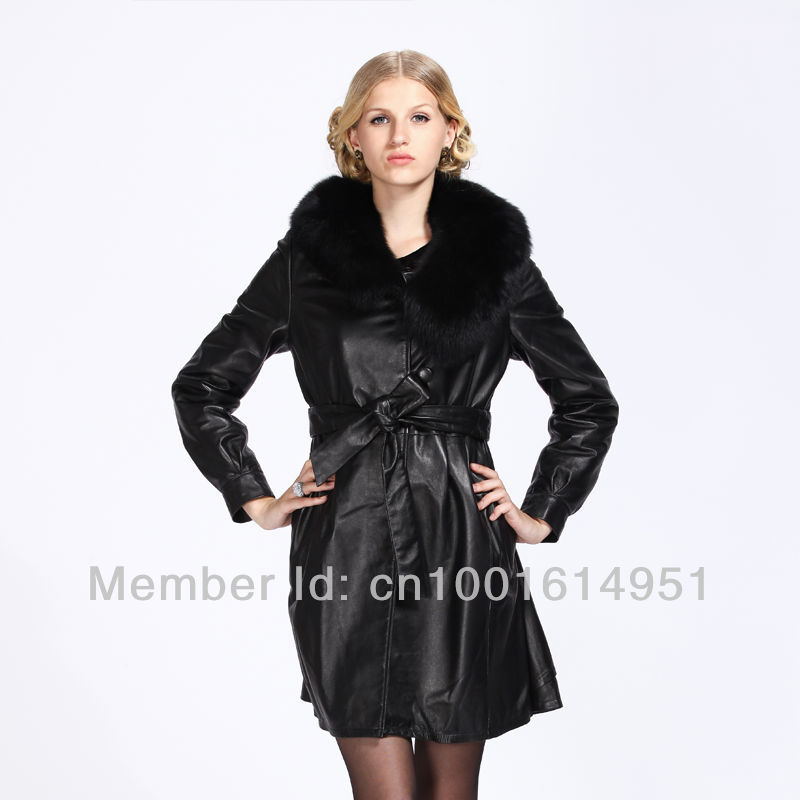 Luxurious women's long coat the fox O-neck leather,one piece sheepskin,Sashes