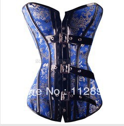 luxury blue embroidered corset bustier lace up boned clubwear bodyshaper dropship S-XL M0243