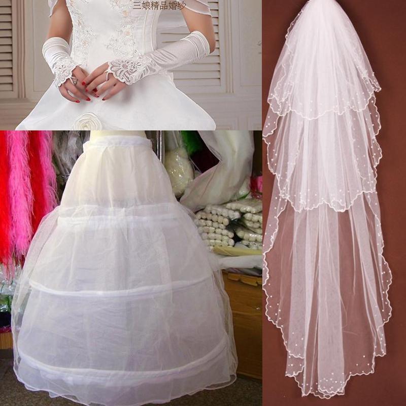 Luxury bridal veil , pannier gloves piece set bridal accessories tz03