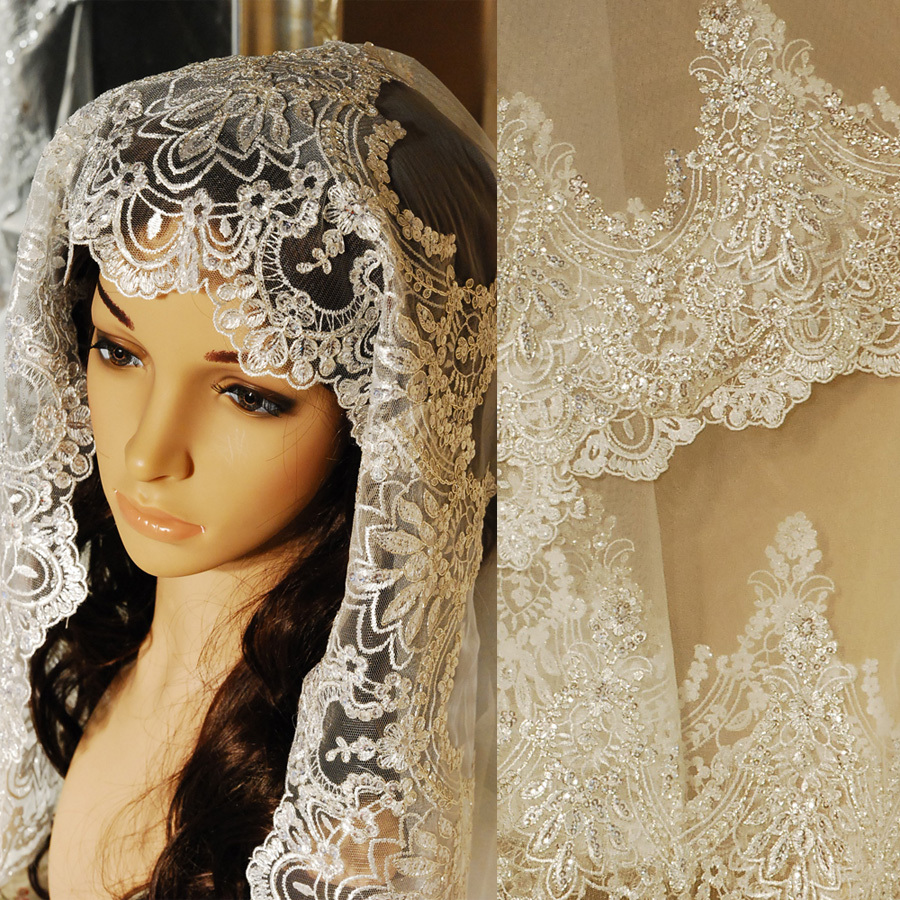Luxury bridal veil silveryarn embroidery paillette lace veil 2.8 meters - 3.5 meters 5 meters veil k99
