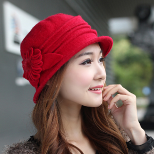 Luxury elegant autumn and winter cashmere bucket hats fashion millinery flower cap rabbit fur flowers female hat