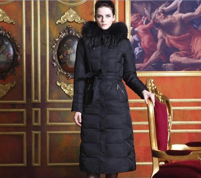 Luxury Extra Large and Extra Thick Real Fur Collar Extra Long Down Jacket Outware Lady's Coat Free Shipping 7022