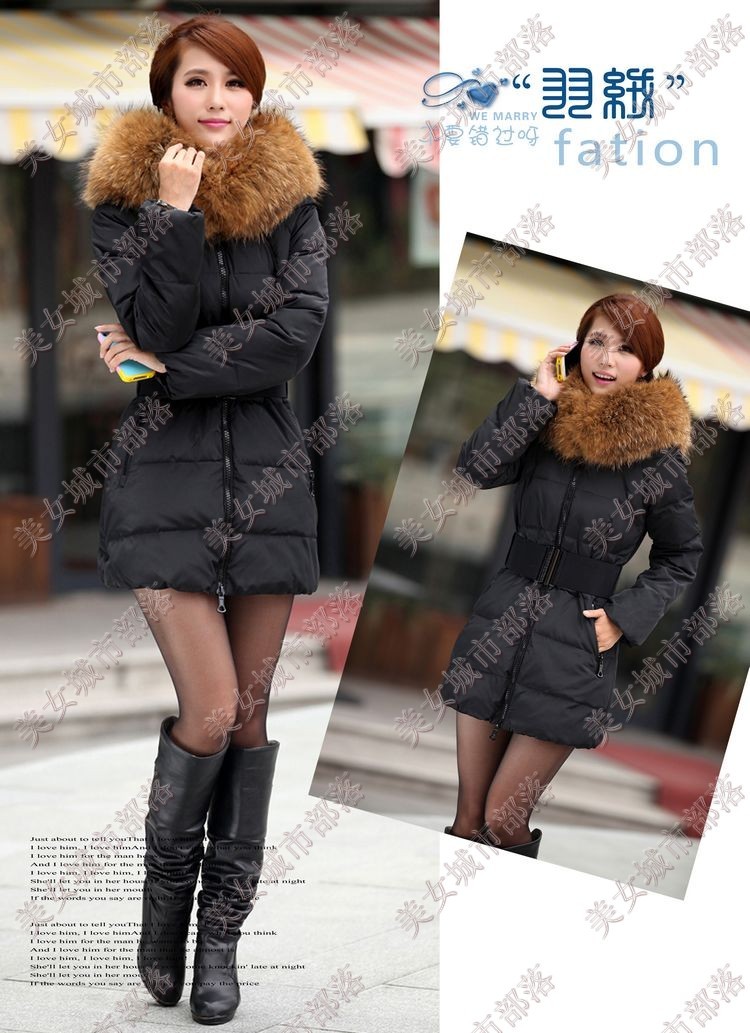 Luxury large fur collar slim thickening medium-long 2011 down coat female women's