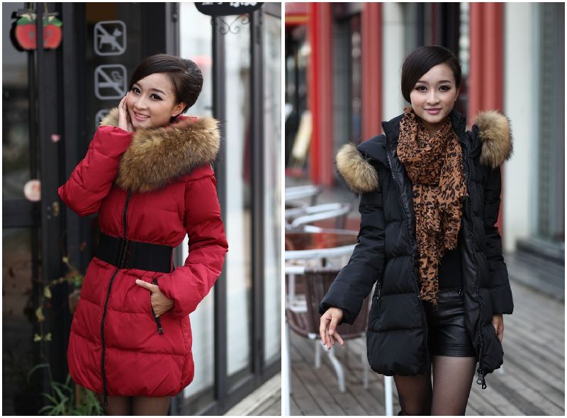 Luxury large fur collar slim thickening medium-long down coat female women's
