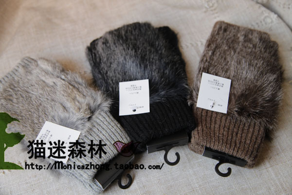 Luxury leather cape hare short design half glove female