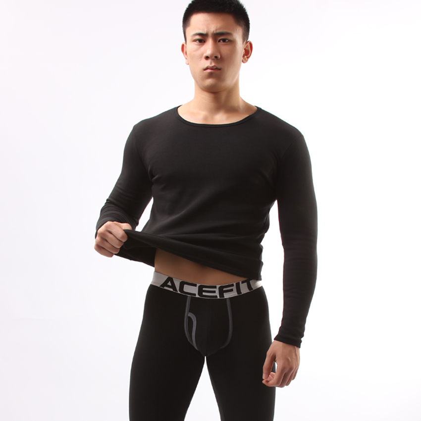 lycra cotton slim thermal underwear set plus velvet thickening black 303-he10