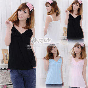 Lycra cotton soft maternity spaghetti strap top spaghetti strap basic shirt to teethe maternity clothing