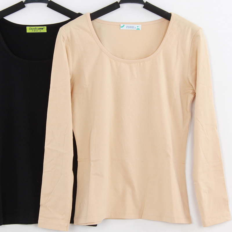 Lycra cotton thin solid color o-neck basic shirt women's basic underwear comfortable 2803 deformation