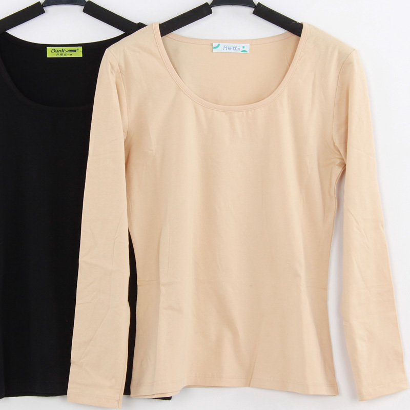 Lycra cotton thin solid color o-neck basic shirt women's basic underwear comfortable deformation 2803