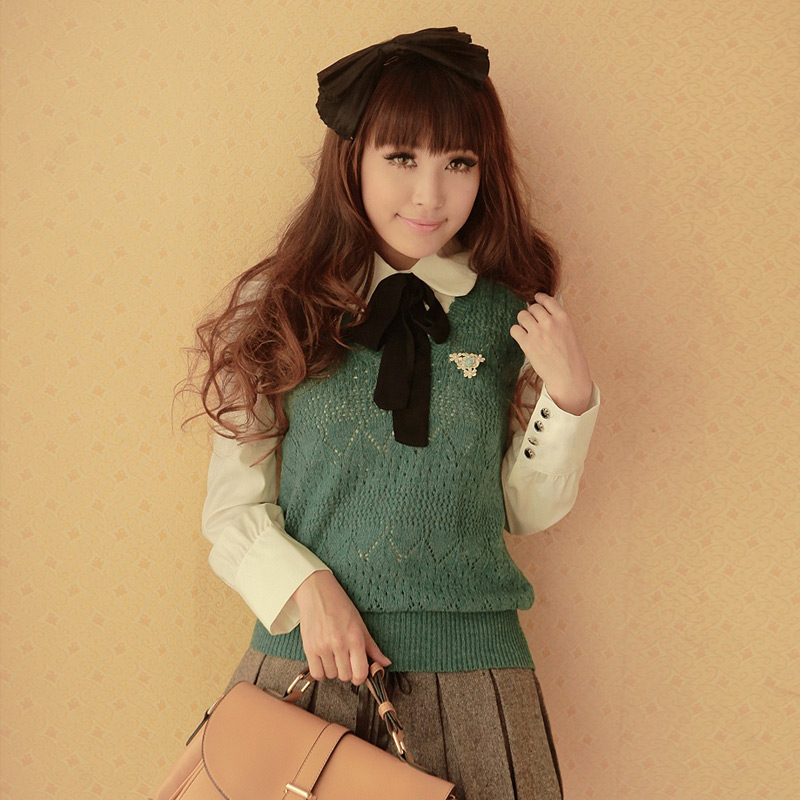 [LYNETTE'S CHINOISERIE] 0750 preppy style wool cashmere autumn sweater vest honeyweb preppy style clothing winter yarn vest