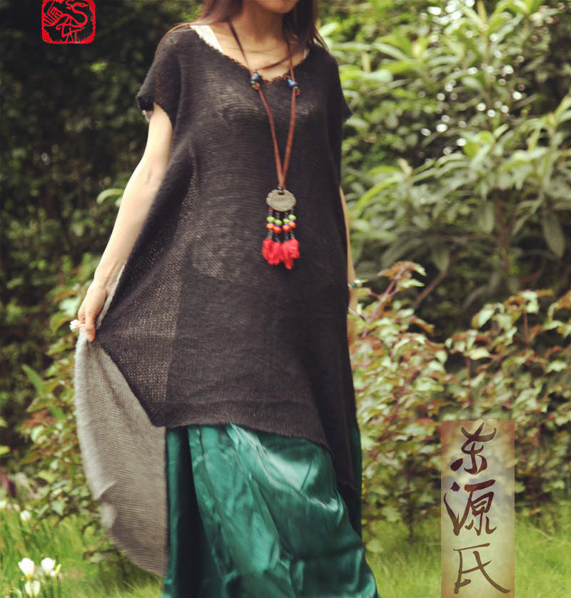 [LYNETTE'S CHINOISERIE] Original design yarn V-neck sleeveless loose medium-long pullover women's autumn