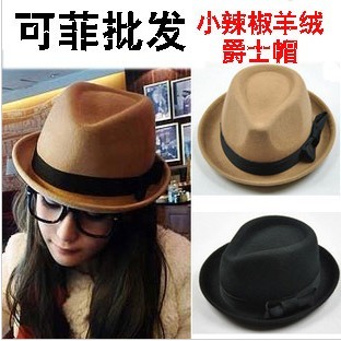 M-348 new arrival spring and autumn camel roll-up hem small fedoras jazz hat