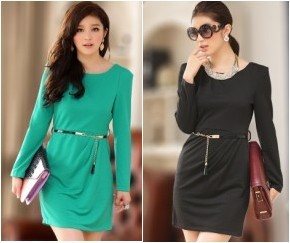 M-3XL long sleeve plus size women dress Green & Black, brief career dress mini, maxi OL lady dresses spring, Free shipping