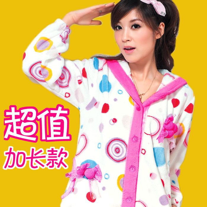 M autumn and winter hooded elegant ultra long top gentlewomen coral fleece sleepwear lounge