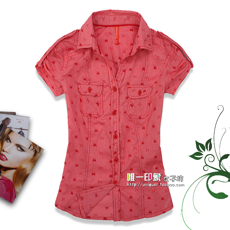 M b women's fashion print short-sleeve 100% cotton casual shirt