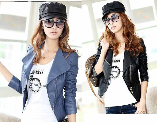 M-L(3 colors) free shipping manufacturers supply new fashion Women's pu leather jacket (MOQ: 1pc)#W069