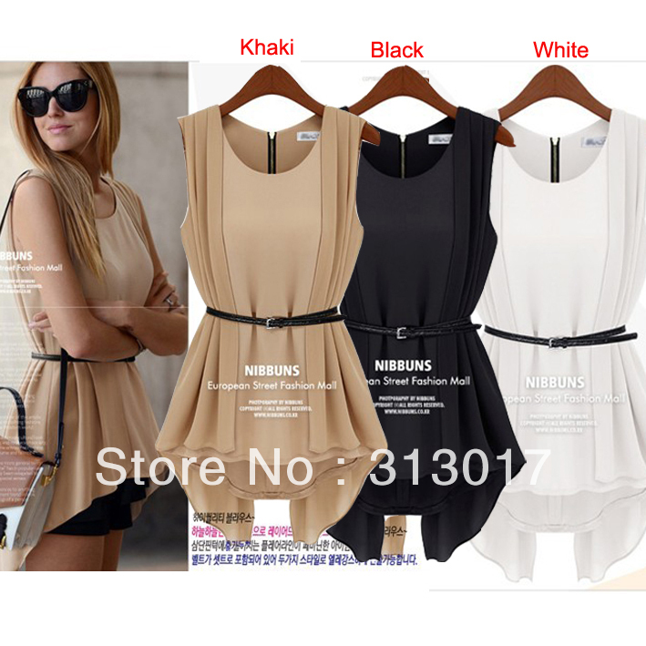 M-L free shipping Manufacturers supply new fashion Women's Irregular fashion Sleeveless shirts with  belt and blouse#S05541