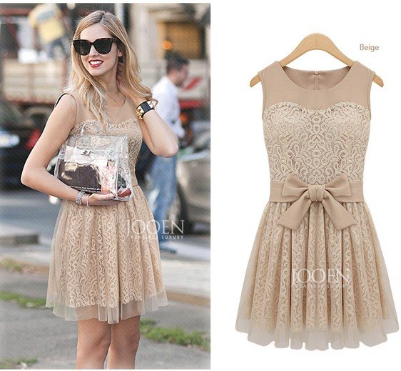 M-L free shipping manufacturers supply women's lace mesh yarn splicing dress #C0021