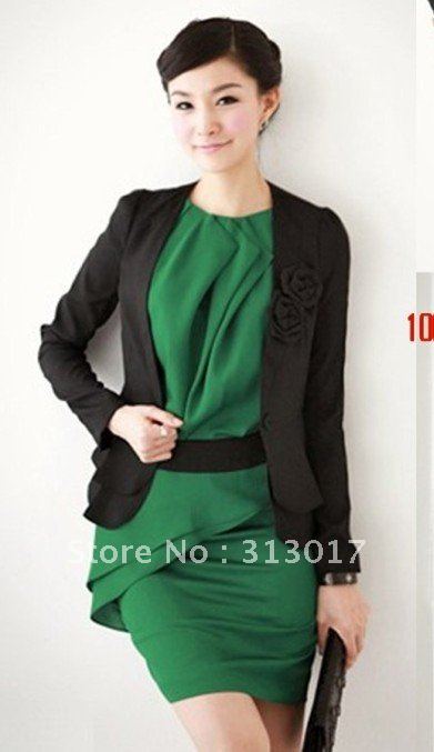 M-XXL free shipping Manufacturers supply women's 3pcs set ( jacket + dress +chest  flower) #018