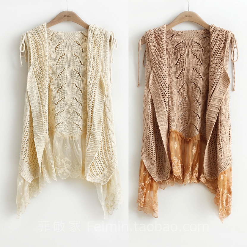 M1319 big lace cap cutout perspectivity vest sweater cardigan autumn