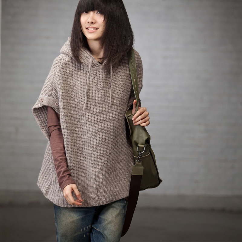 M137a wool blending loose with a hood sleeveless female cloak sweater 2012 autumn and winter - meters cocoa