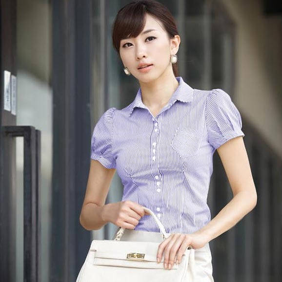M17 women's 2012 summer OL outfit vertical stripe shirt 100% cotton slim short-sleeve shirt