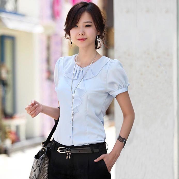 M17 women's 2012 summer slim ruffle shirt gentlewomen chiffon top short-sleeve chiffon shirt