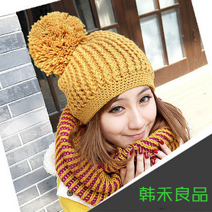 Macrospheric thick yarn knitted hat millinery double buckles