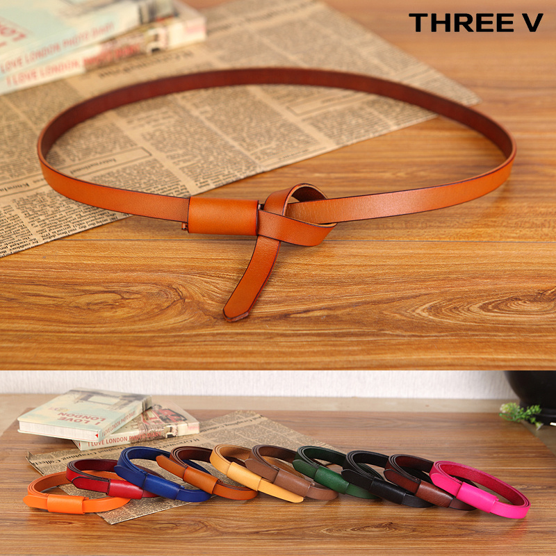 Magic belt all-match first layer of cowhide tieclasps bow decoration women's genuine leather strap accessories