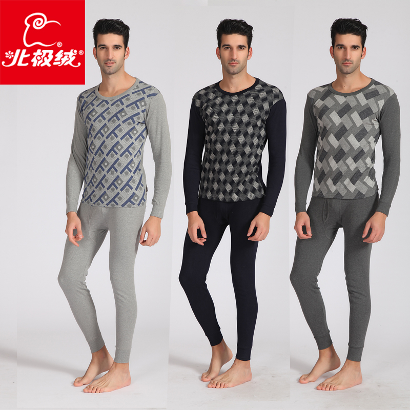 Male 100% cotton long johns long johns cotton sweater jacquard thin thermal underwear set