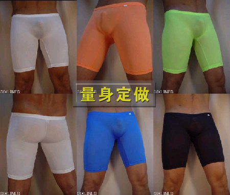 Male body shaping pants low-waist tights mesh knee-length pants thin elastic trousers