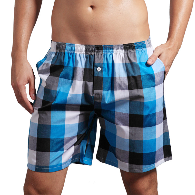 Male casual pants male 100% cotton panties plaid pocket derlook capris male beach pants senior panties