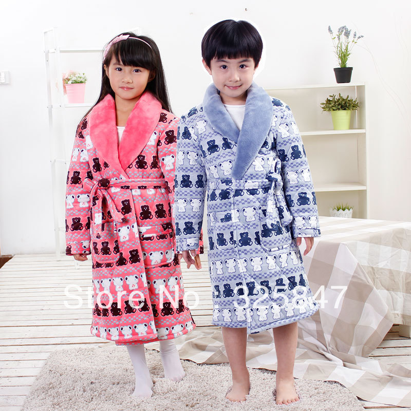 Male child female child thickening cotton-padded thermal child coral fleece bathrobe lounge robe 6703