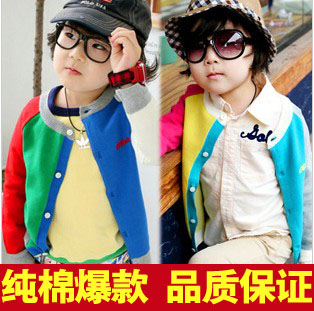 Male child girls clothing spring 2013 child sweatshirt cardigan children's clothing top color block decoration outerwear