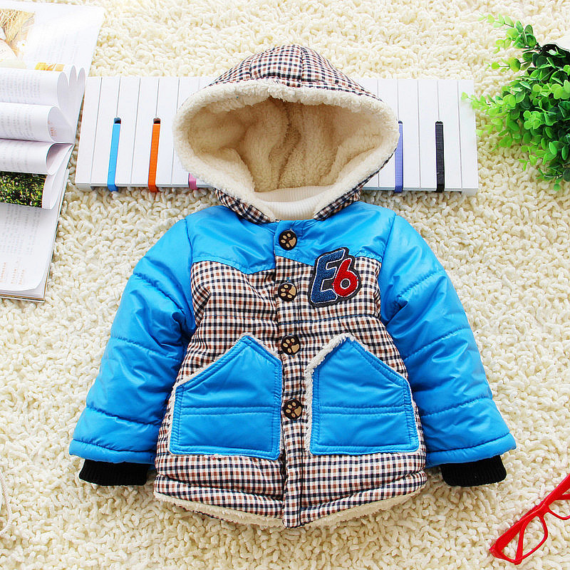 Male child wadded jacket 1 2 infant baby winter children's clothing e6 plaid wadded jacket