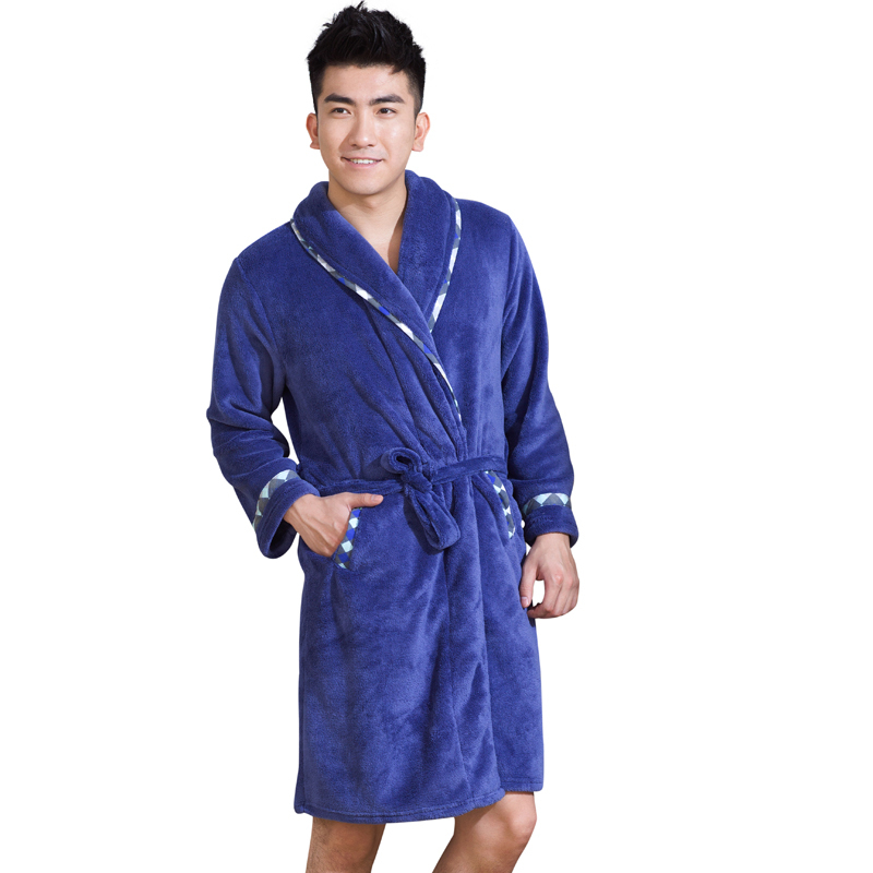 Male classic plain coral fleece robe men's soft comfortable classic coral fleece bathrobe