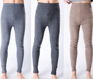 Male double layer thickening warm pants thick cashmere pants wool trousers thin legging long johns