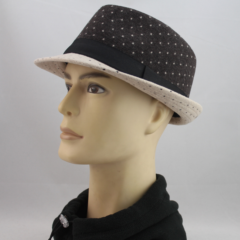 Male fedoras polka dot color block decoration autumn and winter fedoras thick 2013 woolen hat jazz hat