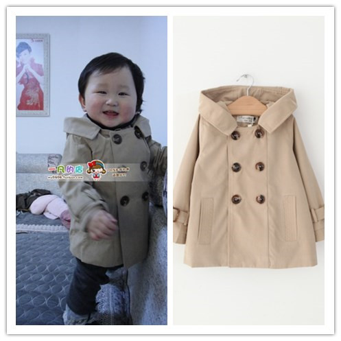 Male female child baby spring and autumn fashion elegant double breasted hooded trench outerwear