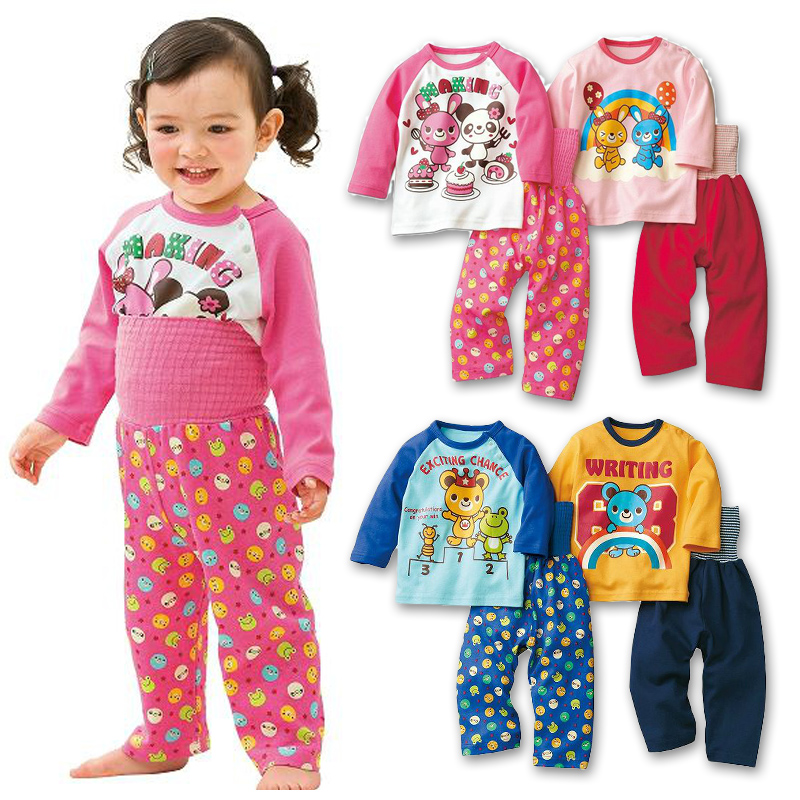 Male female child long-sleeve cartoon protection belly set child underwear set baby sleepwear set long johns long johns lounge