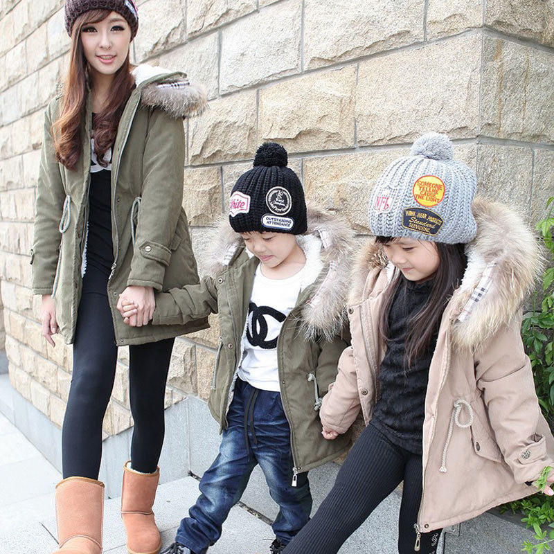 Male female child wadded jacket outerwear thickening cotton-padded jacket casual long design overcoat 12 winter clothing fur