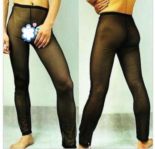 Male gauze underwear lounge pants legging men's transparent sexy black trousers e444