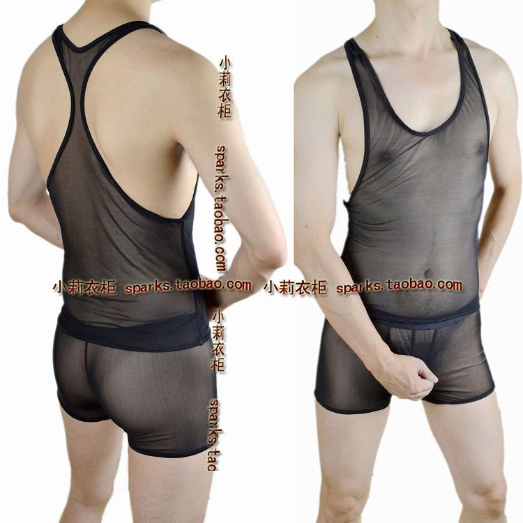 Male gauze vest male gauze panties transparent 2 piece set