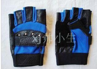Male genuine leather semi-finger gloves net transpierce sheepskin double belt sports fitness hip-hop gloves